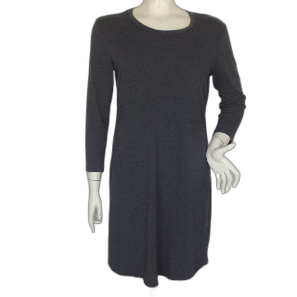 JAMES PERSE Jersey Dress, 3/L, Gray, 3/4 sleeves, Crew neck, Curved Hem